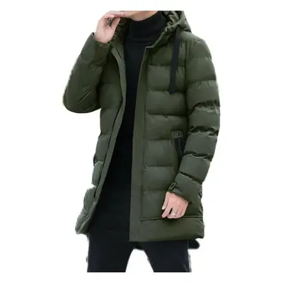 (army green, 4XL) Male Winter Warm Long Outwear Hooded Thicken Mid-length Hooded Foe Men Warm Co