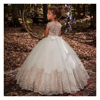 (champagne, 10-11) Floral Vintage Summer Dress For Girls Elegant Birthday Princess Party Dresses