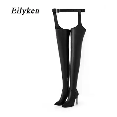 (black, 39) Eilyken New Sexy Waist Buckle Strap Thin High Heels Women Boots Over The Knee Boot P