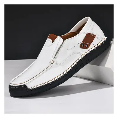 (white, 43) Handmade Genuine Leather Men&apos;s Casual Shoes Comfortable And Breathable Moccasin