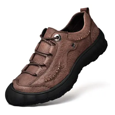 (brown, 45) Spring Men&apos;s Cow Leather Shoes Hiking And Trekking Shoes Large Size