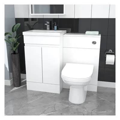 Nes Home White Floor Standing 500mm Vanity Unit Door with WC Unit & BTW Toilet