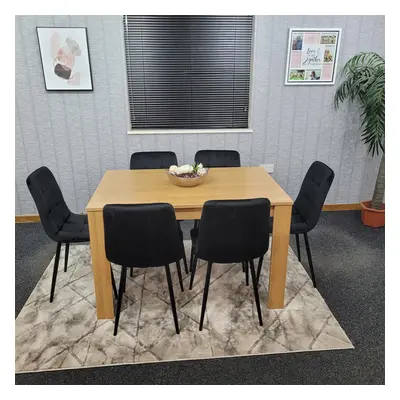 Dining Table and Chairs With Bench Oak Effect Wood Black Velvet Chairs Dining Room