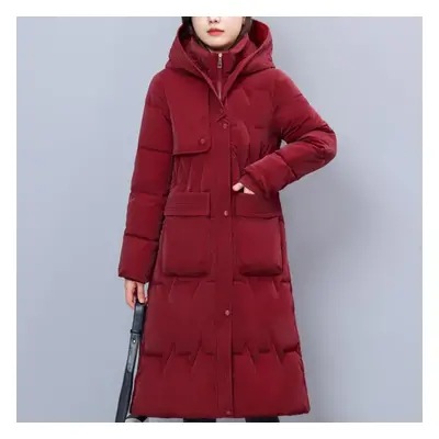 (red, XL) Plus Size Woman Winter Long Coat Hooded New High Quality Thick Warm Padded Jackets For