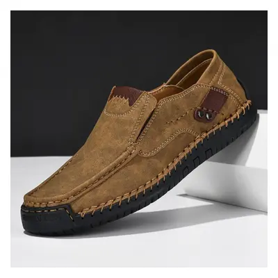 (khaki, 48) Handmade Genuine Leather Men&apos;s Casual Shoes Comfortable And Breathable Moccasin