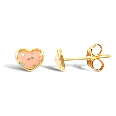 Jewelco London Ladies 9ct Yellow Gold Pink Enamel Love Heart Stud Earrings - JES280