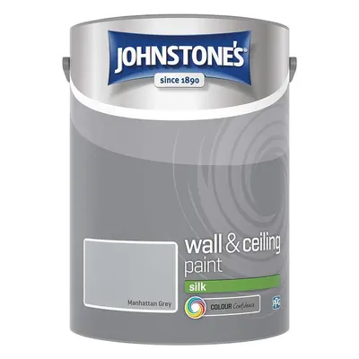 JOHNSTONE'S Wall/Ceiling Paint Manhattan Grey Silk Finish Emulsion Paint Easy to Apply Dry in Ho