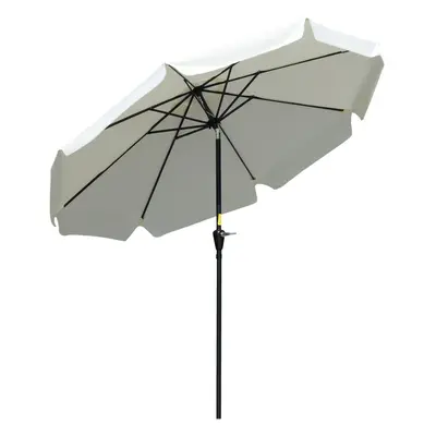 Outsunny 2.7m Patio Umbrella Garden Parasol with Crank, Ruffles, Ribs, White