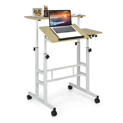 Standing Desk W/ Wheels Flip-over Desktop Height Adjustable Overbed Table