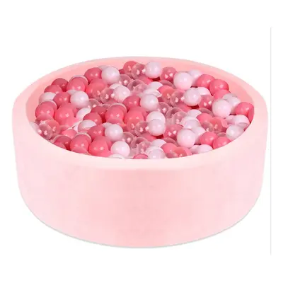 (Round-Pink-Pink+White+Transparent) Kids Foam Ball Pit Soft Ball Pool Round Playpen for Baby Tod