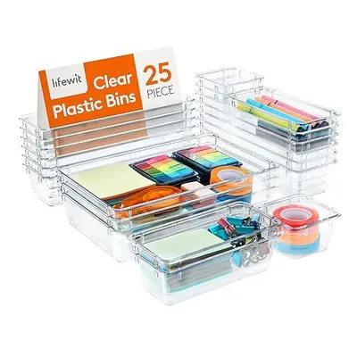 25pcs Drawer Organiser Set, Clear Makeup Trays Plastic, Desk Drawer Dividers Dresser Storage Bin