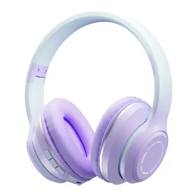 (Purple) Music Headset Gradient Color Bluetooth Headphone Wireless LED Light With Mic Gamer Earp