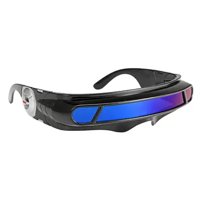 (Blue) Sunglasses Mirrored Narrow Lens Wrap Visor Robot Costume