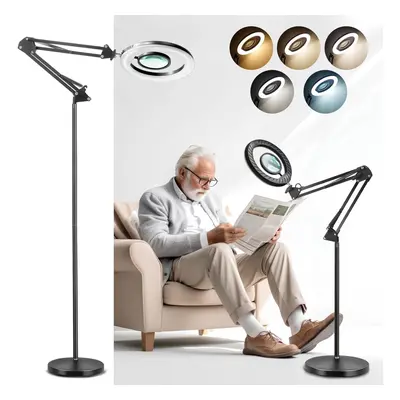 8X Magnifying Floor Lamp, in Hands-Free Magnifier with Light and Stand, Color Modes, Steplessly 