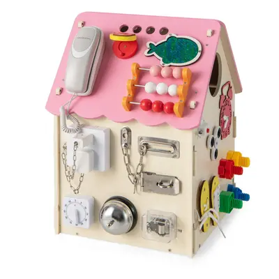 Multi-purpose Wooden Busy House Toy w / Sensory Games & Interior Space