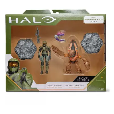 Halo Infinite: World of Halo USNC Marine with Battle Rifle & Grunt Conscript with Needler Figure