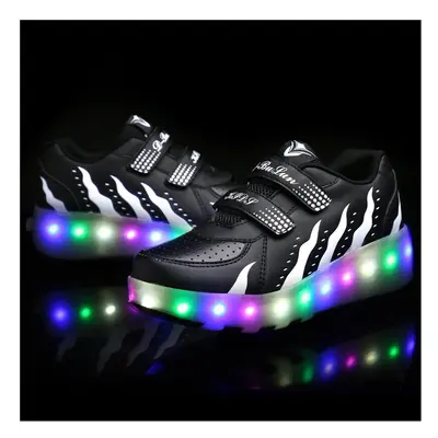 (Black, EU29) Led Sneakers Kids Junior Girls Boys Light Up Roller Skate Shoes With Wheels