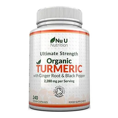 Organic Turmeric Ginger Black Pepper 2280mg per Serving Capsules High Strength Tumeric Curcumin 