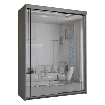 (Smart-Grey-150cm) Venice Full Mirror Double Sliding Door Wardrobe