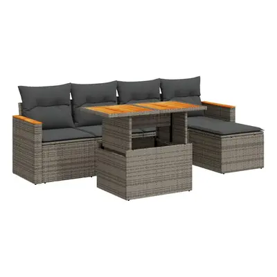 (grey) vidaXL Piece Garden Sofa Set with Cushions Beige Poly Rattan Acacia