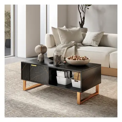 HOMCOM Coffee Table, Living Room Table with Drawer and Open Shelves, Black