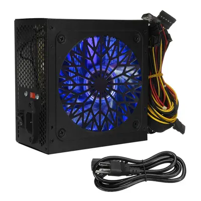 (Blue, EU Plug) 650W PSU PC Power Supply ATX Power Supply Unit Quiet 120mm Fan SATA