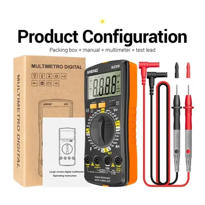 (Orange) Ultra-thin Split LCD Digital Multimeter Tester with Stowable Test Pen Auto Voltmeter Re