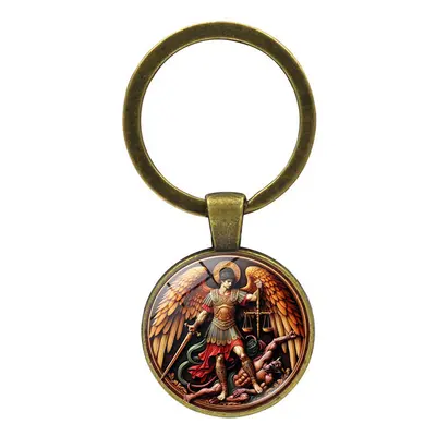 (Antique Bronze) Stunning St Michael Archangel Keychain Modern Simple Zinc Alloy Key Accessory