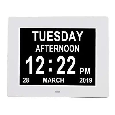 8 Inch Digital Day Calendar Clock- Alarm Reminders Extra Large Non-Abbreviated Day & Month Memor