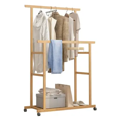 Double Hanging Rails Clothes Rack on Wheels Free Standing Garment Rack with Storage Shelves Coat