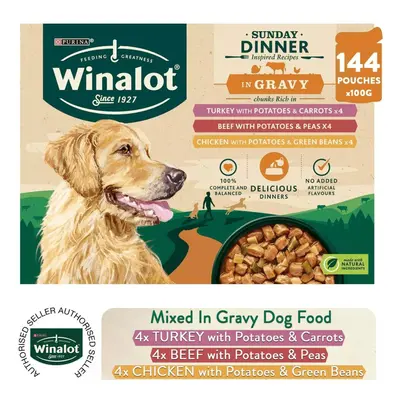 144 x 100g Winalot Wet Dog Food Sunday Dinner Mixed In Gravy, Months-6 Years