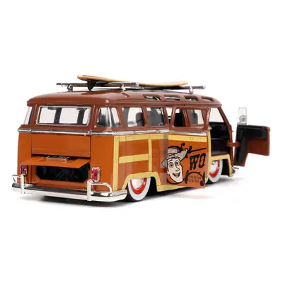 Volkswagen T1 Bus Brown with Graphics Sheriff Woody and Woody Diecast Figure and Surfboard Toy S