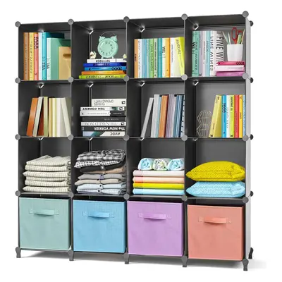 (Large, Black) Bookcase Cube Storage Units Bookshelf Cube Storage DIY Cube Units Perfect for Bed