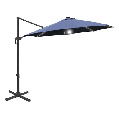 Outsunny 3(m) LED Cantilever Parasol Outdoor with Base Solar Lights Blue