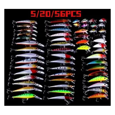 (56 PCS) Mixed Models Fishing Lures Set Lifelike Minnow Lure Crank Baits Tackle Treble Hooks Kit