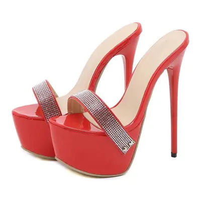 (red, 39) Eilyken New Fashion Crystal Rhinestone Women Platform Slippers Summer Open Toe Stilett