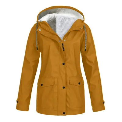 (khaki, 2XL) Autumn And Winter Outdoor Hiking Jacket Plush Zipper Hooded Waterproof Warm Coat Sl