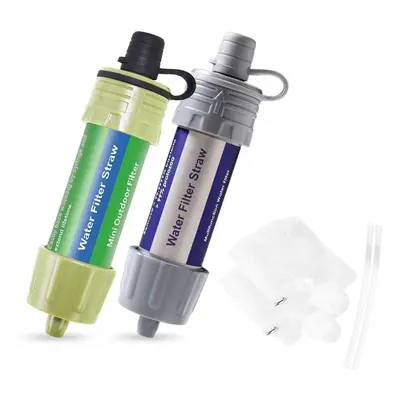 (grey,green, 2pcs) Outdoor Water Filter Straw Water Filtration System Water Purifier For Emergen