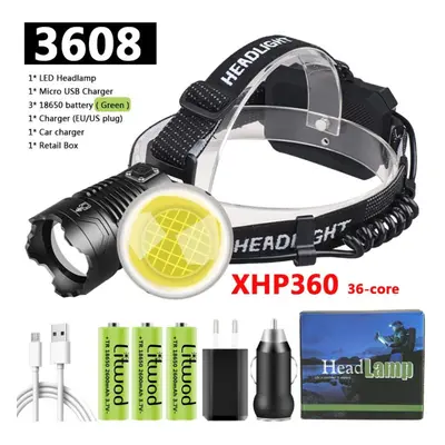 (Package G) 36-core Xhp360 Led Headlamp Super Bright Zoomable Powerbank Headlight Usb Rechargeab