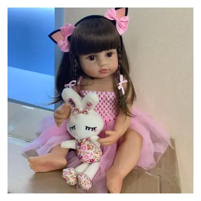 (55cm) Npk 55cm Bebe Doll Reborn Girl Pink Princess Bath Toy Soft Full Body Silicone