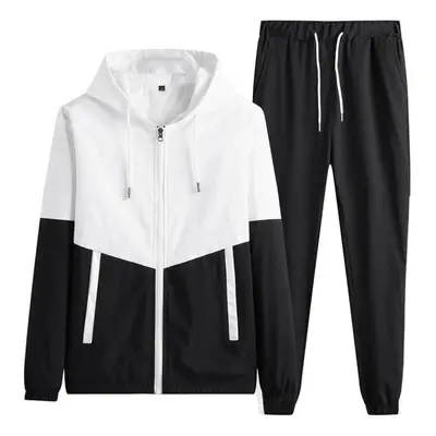 (black, XXL) Fashion Men&apos;s Tracksuit Casual Joggers Hooded Sportswear Autumn Mens Jackets+p