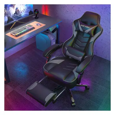 Massage Gaming Chair Swivel Computer Desk Seat Office Recliner Grey