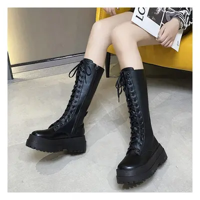 (black, 37) Chunky Platform Punk Boots Women Thick Bottom Knee High Boots Woman Autumn Winter Fa