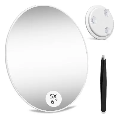 (white, 30X) Large 6â 30x Magnifying Mirror With Tweezers, Travel Magnified Mirror 30x With Su