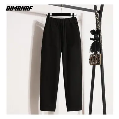 (black, 5XL) Dimanaf Plus Size Winter Women Long Pants Elastic Waist Loose Casual Thick Cotton T