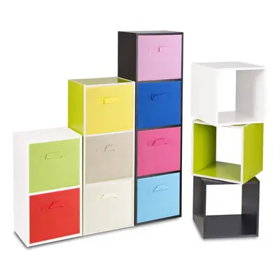 (Black, One of Each Colour) Cubed Wooden Storage Units Shelves + Drawers