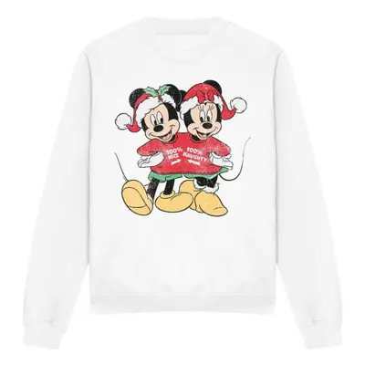 (XL, White) Disney Unisex Adult Mickey & Minnie Mouse Christmas Sweater Sweatshirt