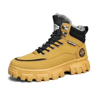 (yellow, 43) Men Tactical Winter Boots Mens Casual Ankle Winter Shoes High Top Platform Leather 