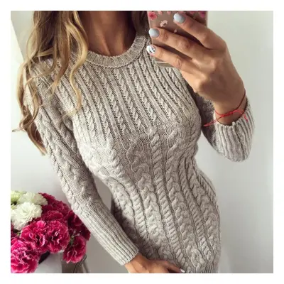 (beige, M) Scione Sweater Winter Warm Pullover Women Autumn Slim Knit Dress Long Sleeve Knitted 