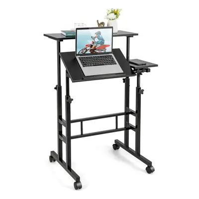 Standing Desk W/ Wheels Flip-over Desktop Height Adjustable Overbed Table